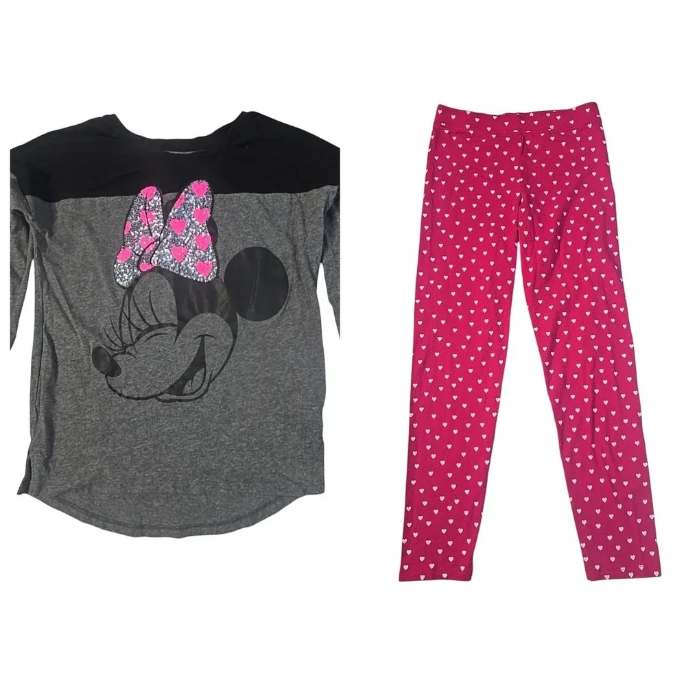 Gap Kids Disney Minnie Mouse Girls XL 12 Gray Pink Sequin‎ Top Leggings Set